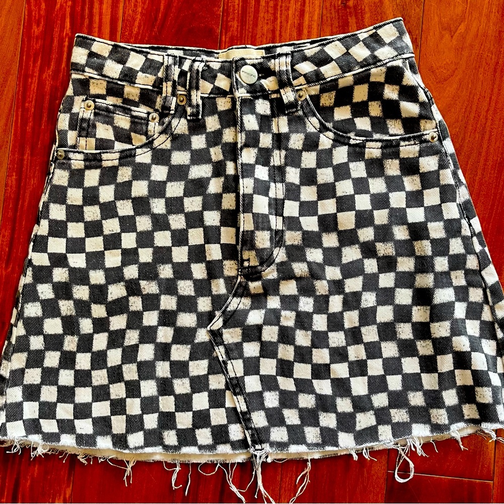 Insight Denim Sasha A Line Mini checkered skirt Sz 23